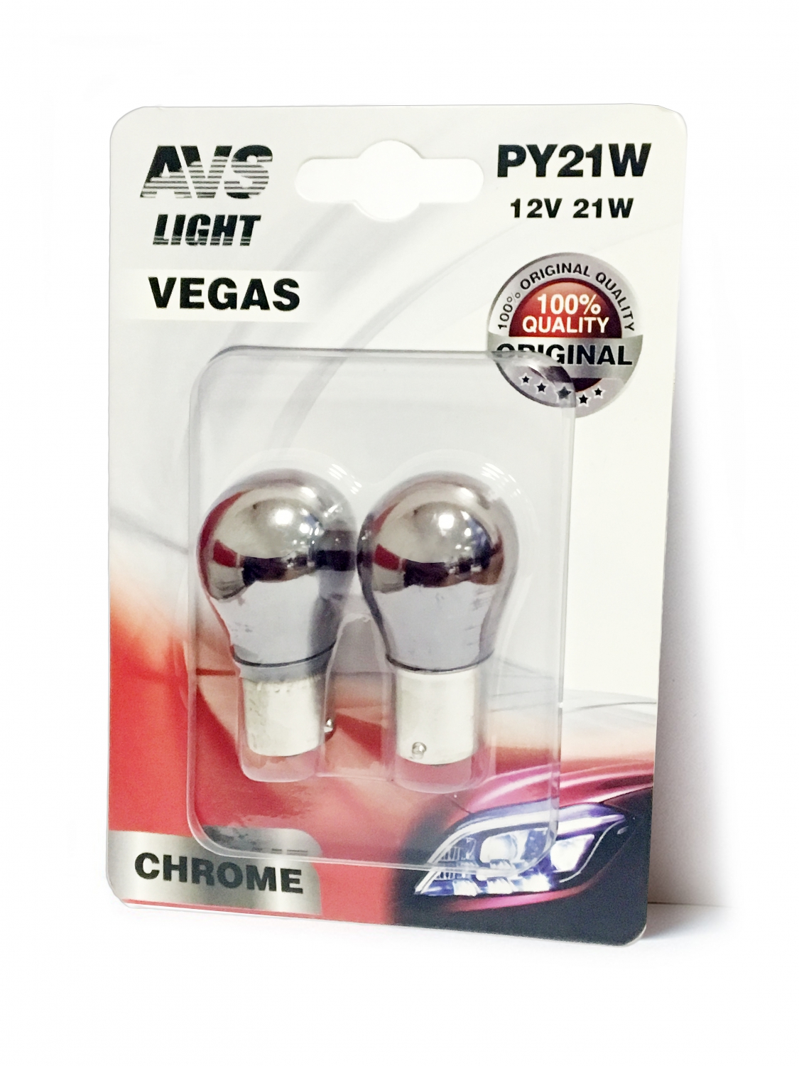 Лампа AVS Vegas CHROME в блистере 12V. PY21W(BAU15S) orange смещ. цоколь - 2 шт.