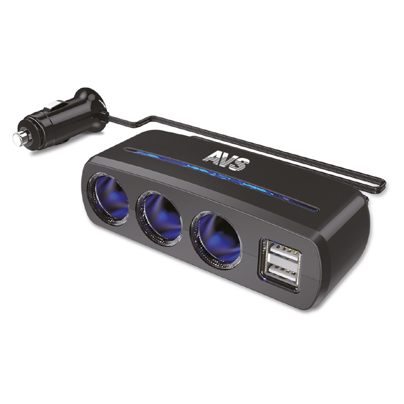 Разветвитель прикуривателя AVS 1224 (на 3 выхода+2 USB) CS318U