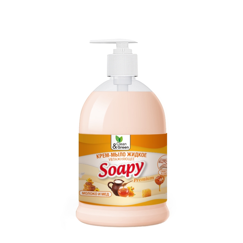 Крем-мыло жидкое Soapy молоко и мёд увлажняющее с дозатором 500 мл Clean&Green CG8098