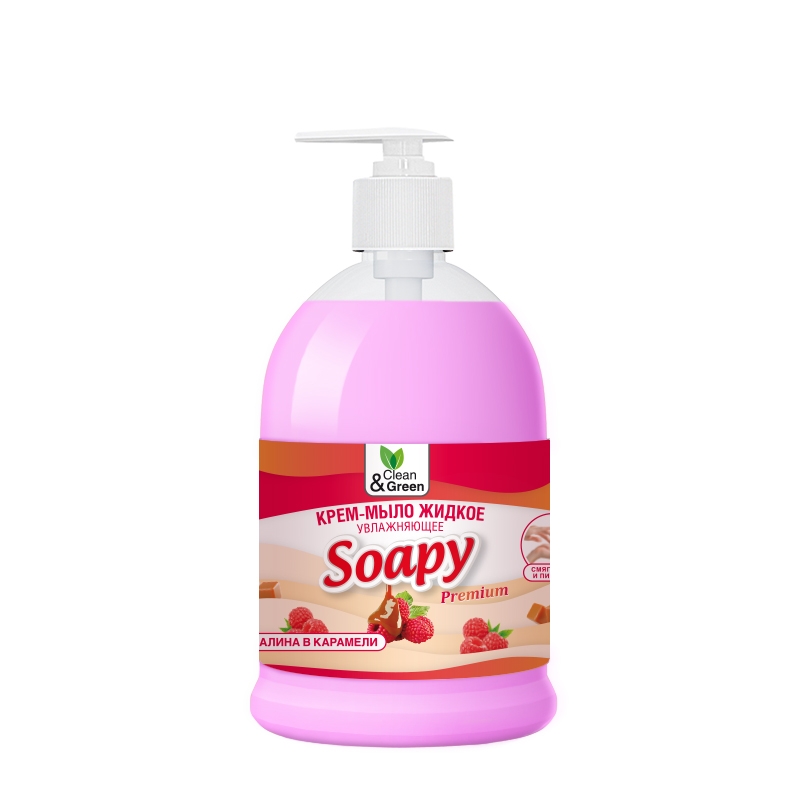 Крем-мыло жидкое Soapy малина в карамели увлажняющее с дозатором 500 мл Clean&Green CG8099