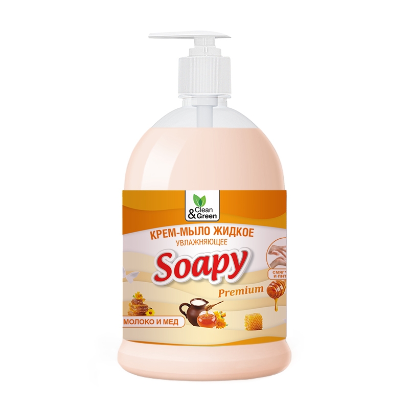 Крем-мыло жидкое Soapy молоко и мёд увлажняющее с дозатором 1000 мл Clean&Green CG8113