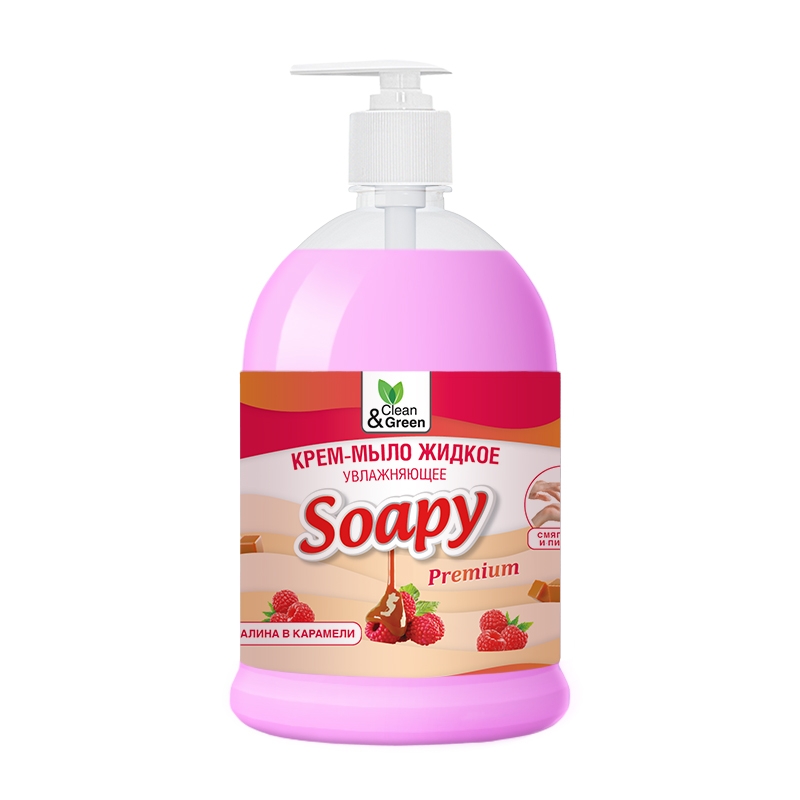 Крем-мыло жидкое Soapy малина в карамели увлажняющее с дозатором 1000 мл Clean&Green CG8114