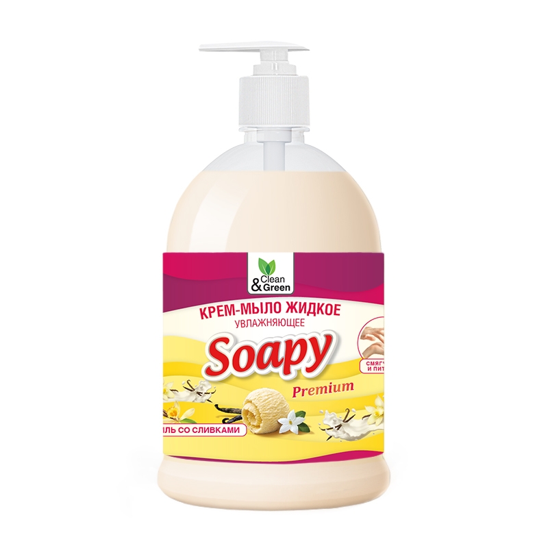 Крем-мыло жидкое Soapy ваниль со сливками увлажняющее с дозатором 1000 мл. Clean&Green CG8116
