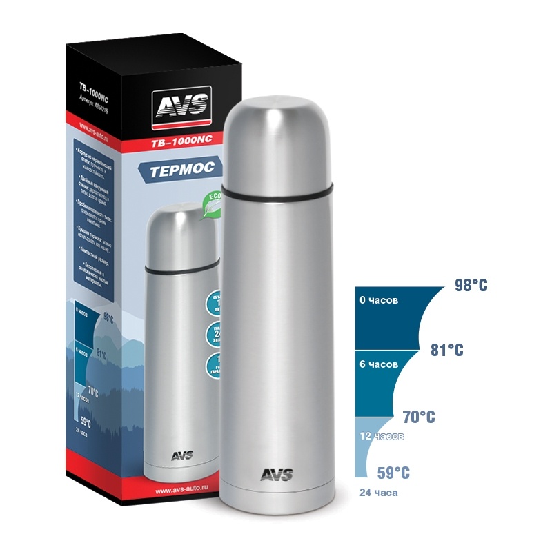 Термос AVS TB-1000NC 1 л (хром)